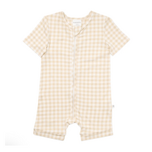 Load image into Gallery viewer, Day or Night Onesie Short Sleeve | Neutral Gingham
