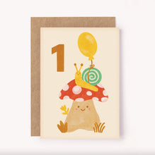 Load image into Gallery viewer, Age 1 Mushroom Snail Birthday Card