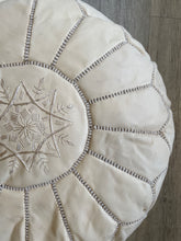 Load image into Gallery viewer, Moroccan Leather Pouffe | Ivory