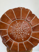 Load image into Gallery viewer, Moroccan Leather Pouffe | Dark Tan