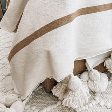 Load image into Gallery viewer, Moroccan Pom Pom Throw Blanket | Caramel Stripe 250x150cm