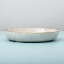 Load image into Gallery viewer, hand glazed ariel salad bowl with gold rim