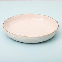 Load image into Gallery viewer, hand glazed ariel salad bowl with gold rim
