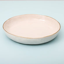 Load image into Gallery viewer, hand glazed ariel salad bowl with gold rim