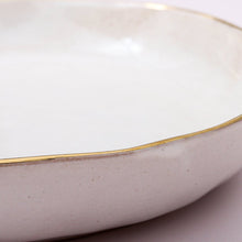 Load image into Gallery viewer, hand glazed ariel salad bowl with gold rim
