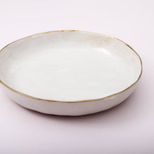 Load image into Gallery viewer, hand glazed ariel salad bowl with gold rim