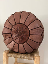 Load image into Gallery viewer, dark brown leather ottoman, pouffe
