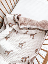 Load image into Gallery viewer, cotton filled giraffe cot quilt
