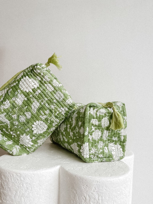 Nappy / Cosmetic Bag | Green Fleur