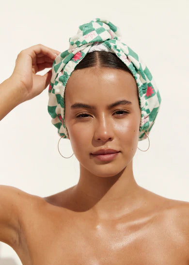 RIVA Hair Towel Wrap | Green Check