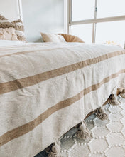 Load image into Gallery viewer, Moroccan Pom Pom Throw Blanket | Caramel Stripe 250x150cm
