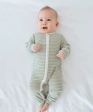 Load image into Gallery viewer, Organic Cotton Growsuit | Forest Green Stripes
