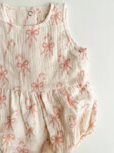 Load image into Gallery viewer, Muslin Bow Candy Cane Romper

