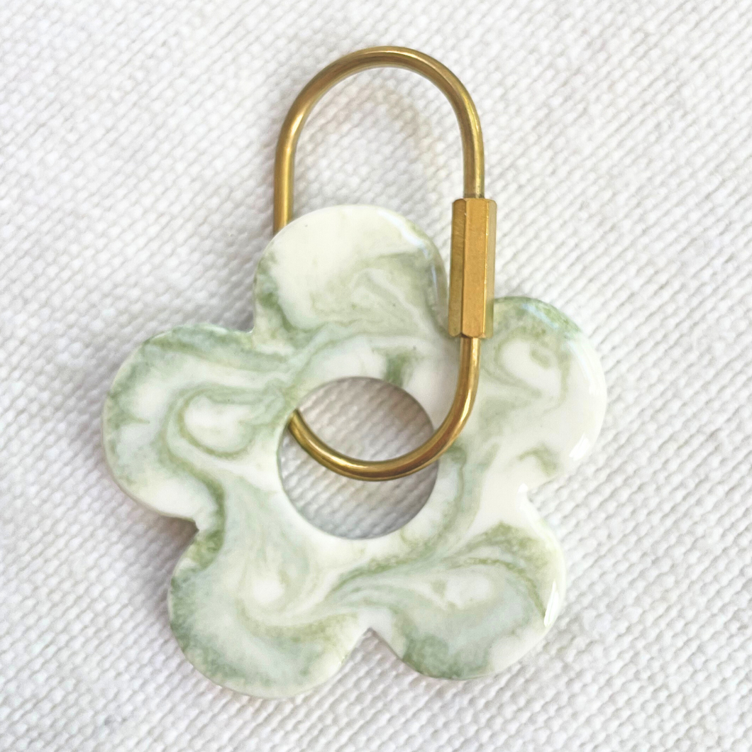 Handmade Daisy Keyring | Green Swirl