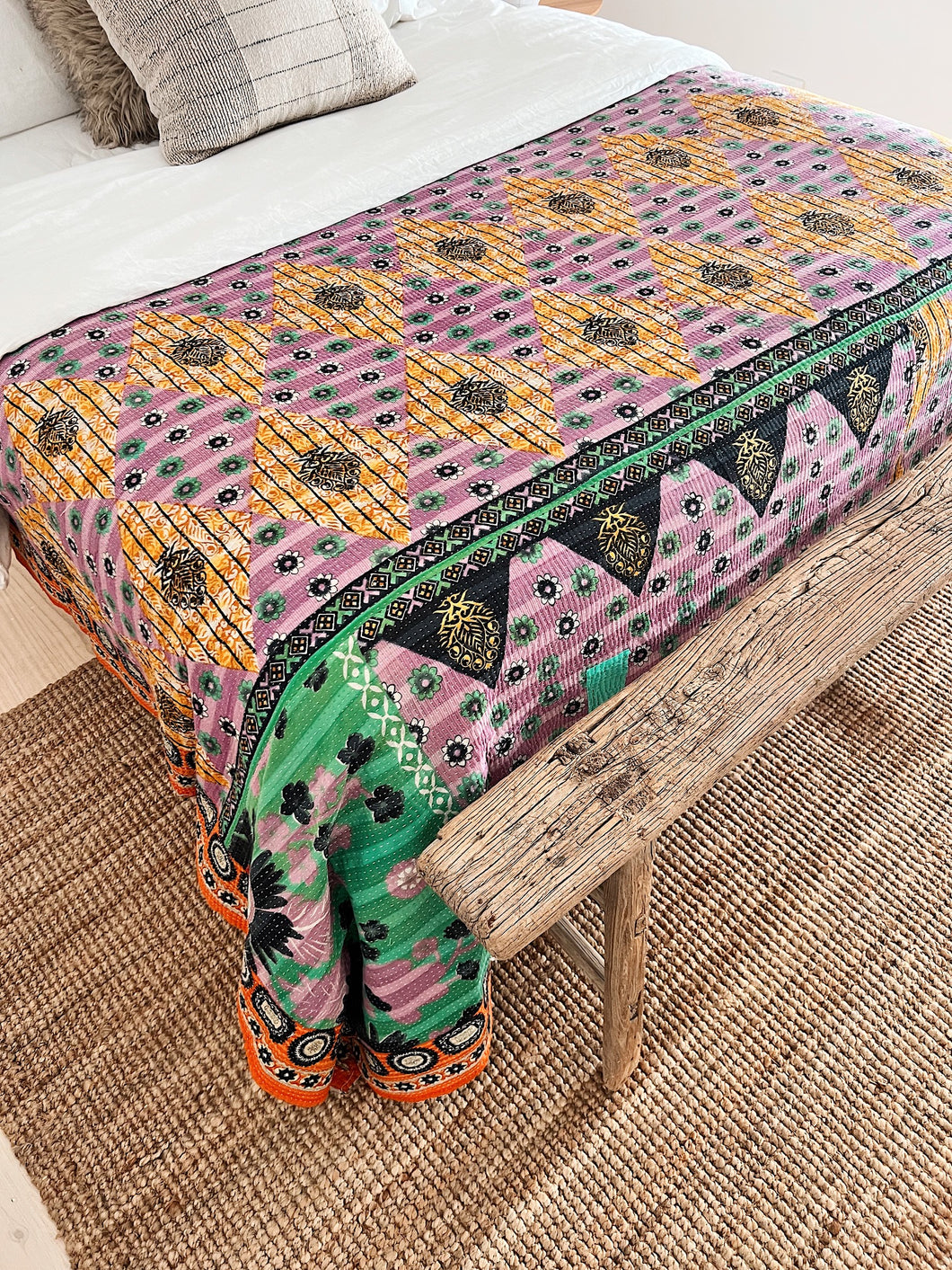 Vintage Indian Kantha Quilt - Reversable #1