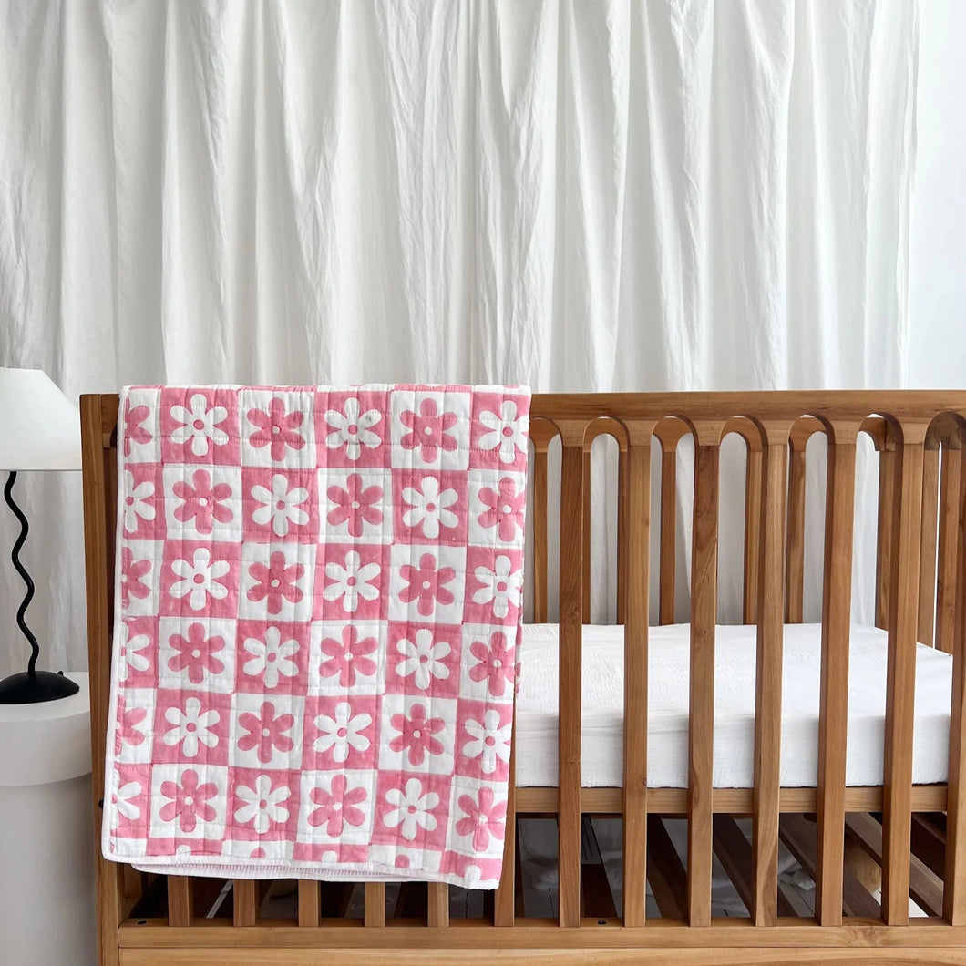 Kantha Cot Quilt | Pink Soli