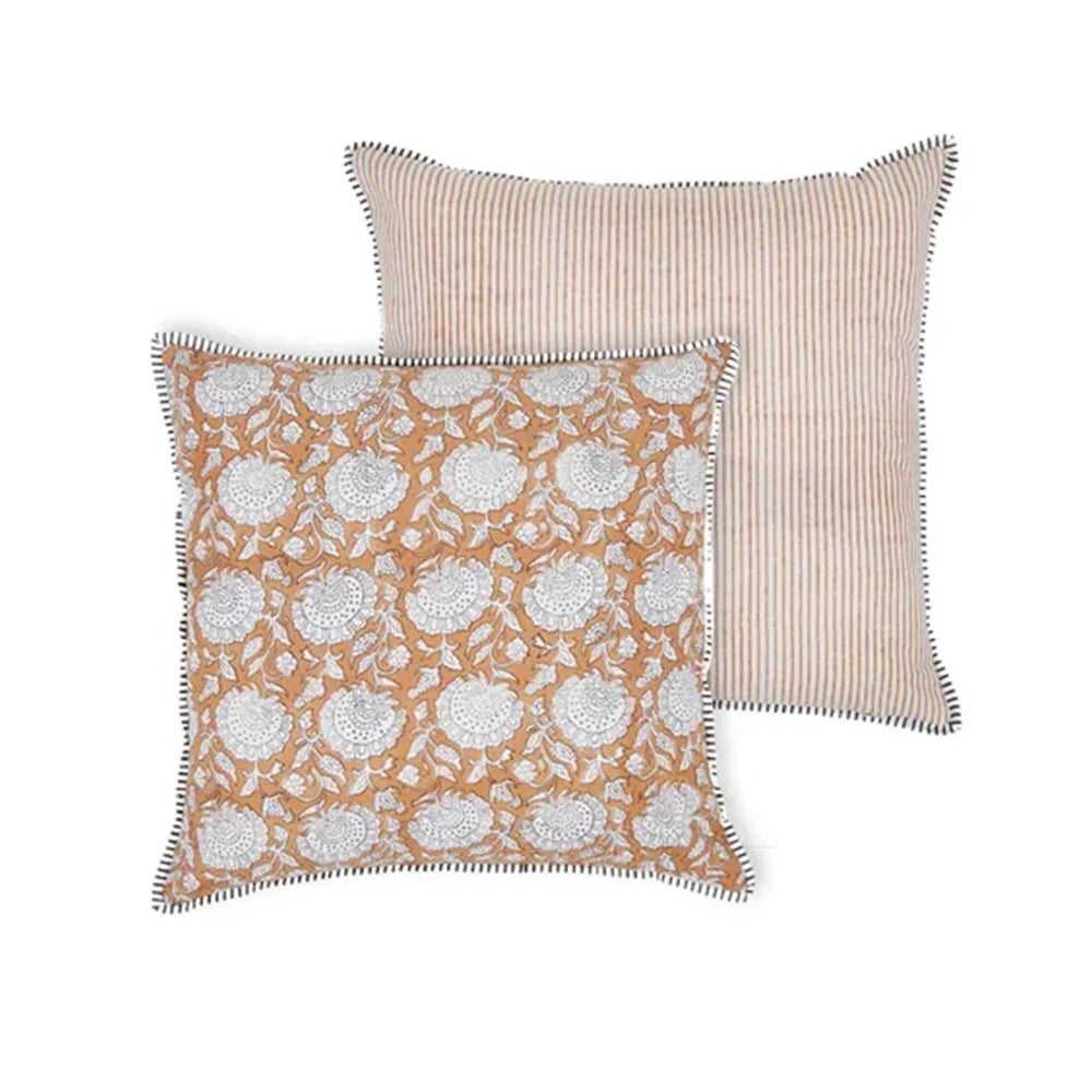 Veda Cotton block cushion | Tan
