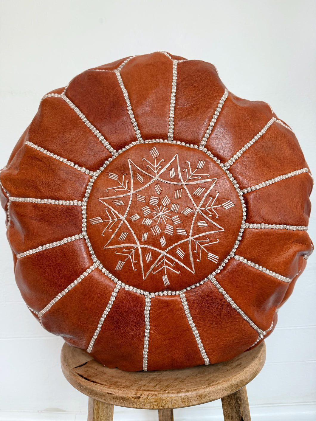 Moroccan Leather Pouffe | Natural Tan