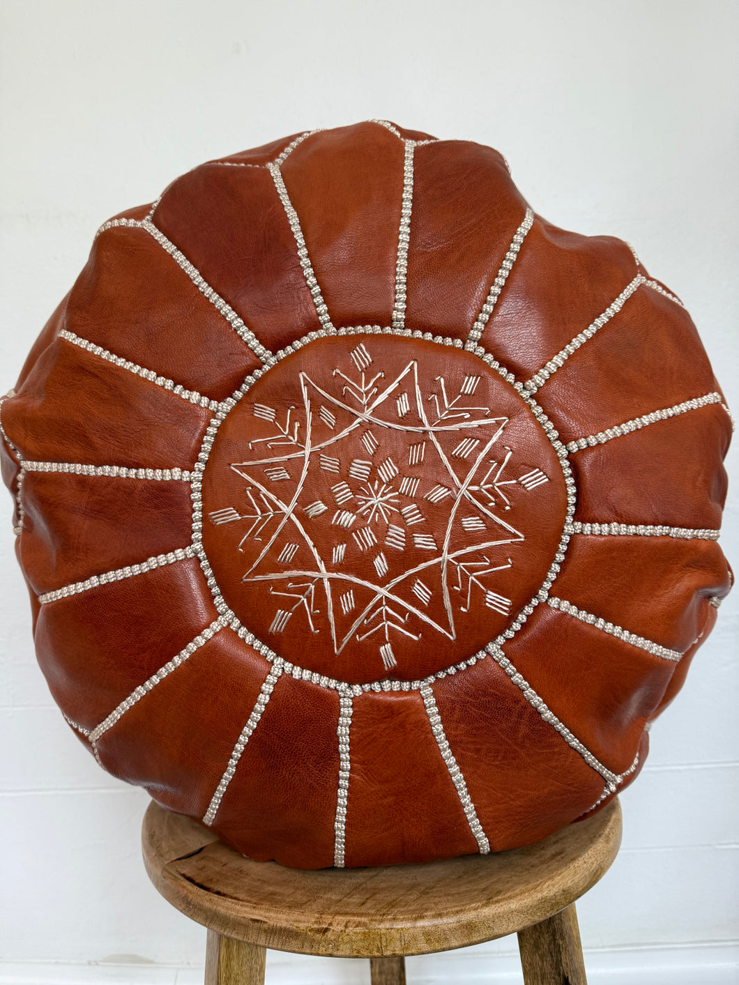 Moroccan Leather Pouffe | Dark Tan