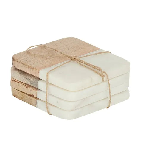 S/4 MARBLE/WOOD COASTERS | 10X10CM