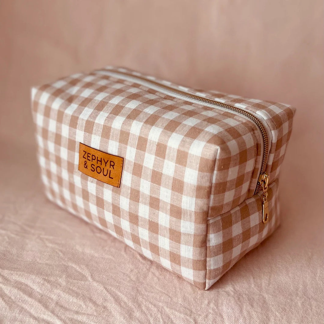 Makeup Bag | Beige Gingham