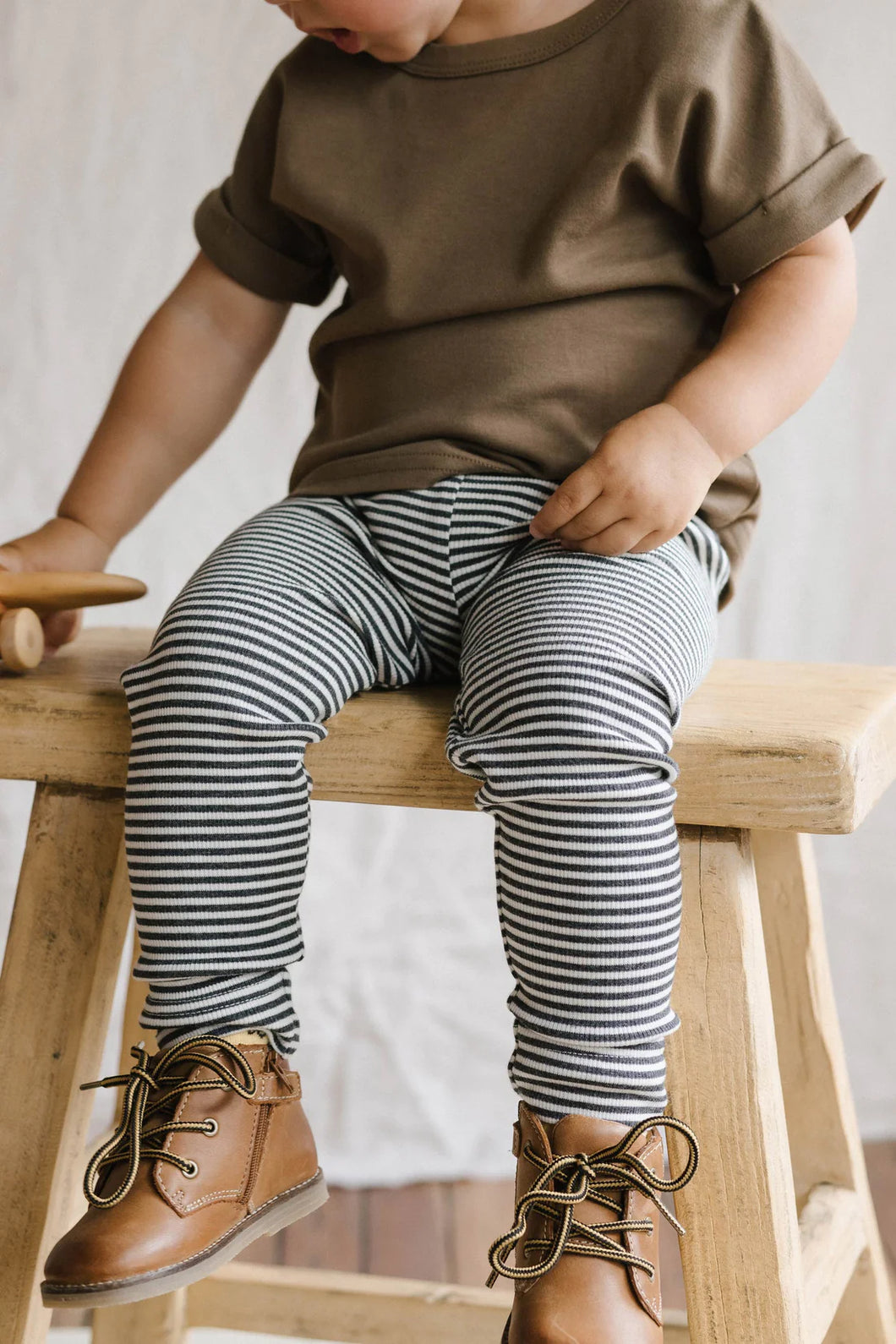 Organic Cotton Fine Rib Legging - Jean Stripe Onyx