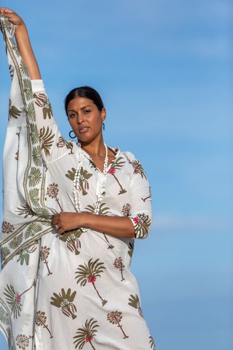 Los Cabos Caftan | White/Multi By Mandalay Designs 