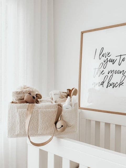 Nappy Caddy Organiser - Teddy | Beige Handles 