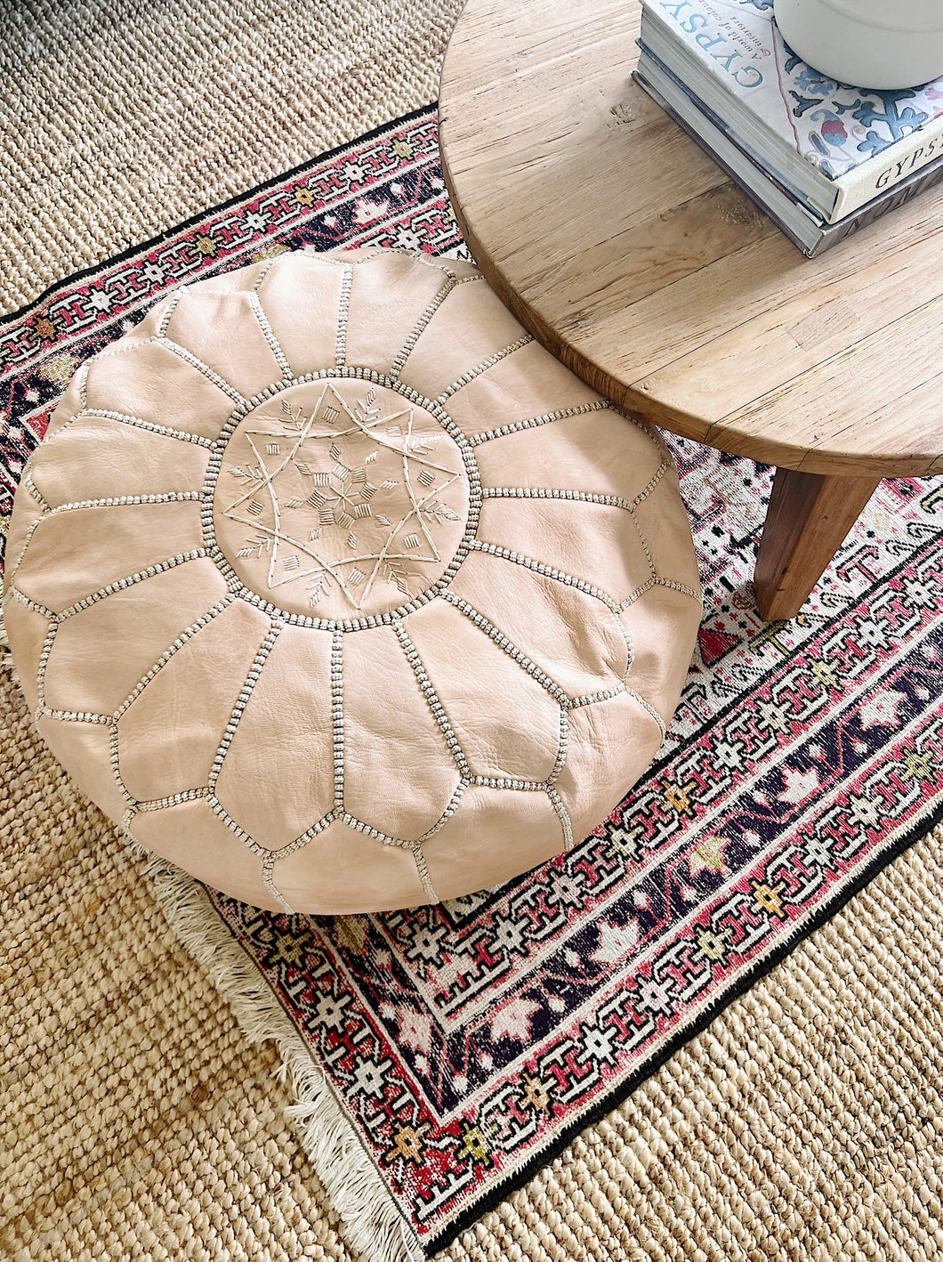 Moroccan Leather Ottoman Blush