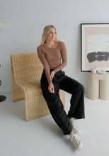 Load image into Gallery viewer, Ellie Off Center Long Sleeve Top | Café au Lait
