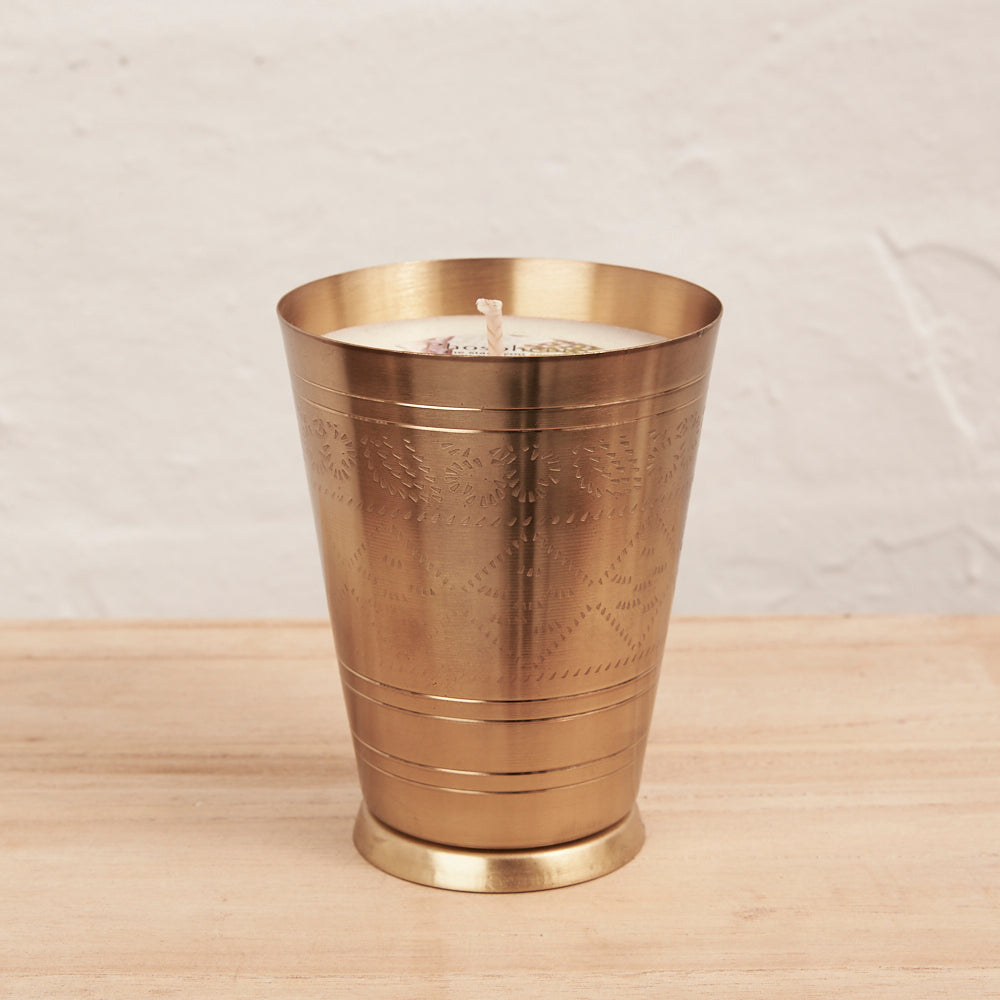 Handpoured Soy Candle in Brass Lassi Cup