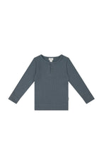 Load image into Gallery viewer, Organic Cotton Fine Rib Long Sleeve Henley | Stormy Night
