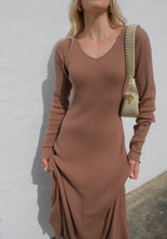 Load image into Gallery viewer, Tanya V-Neck Ribbed Maxi Dress | Café au Lait
