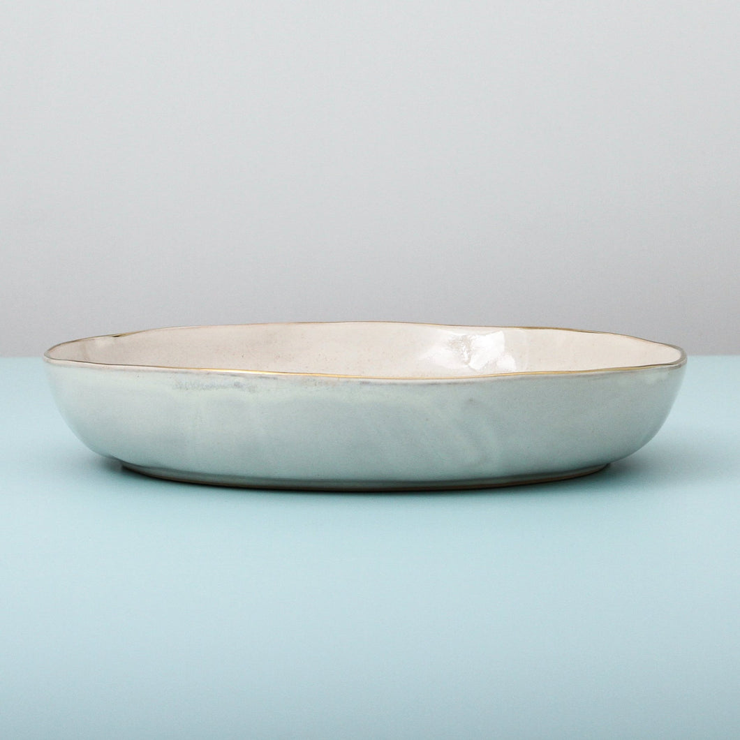 hand glazed ariel salad bowl with gold rim