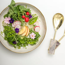 Load image into Gallery viewer, hand glazed ariel salad bowl with gold rim
