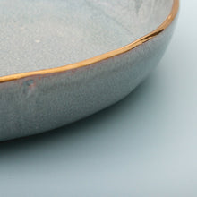 Load image into Gallery viewer, hand glazed ariel salad bowl with gold rim
