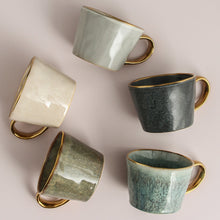 Load image into Gallery viewer, hand glazed mug with gold rim and handle
