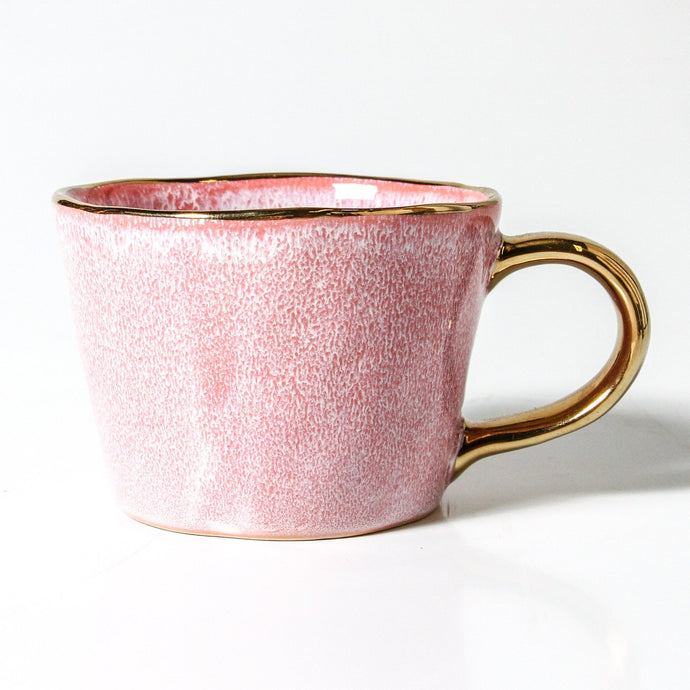 hand glazed mug with gold rim and handle