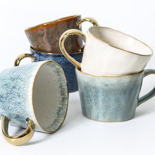 Load image into Gallery viewer, hand glazed mug with gold rim and handle
