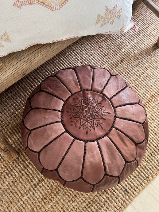 dark brown leather ottoman, pouffe
