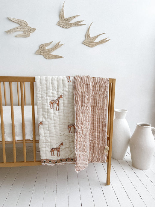 cotton filled giraffe cot quilt